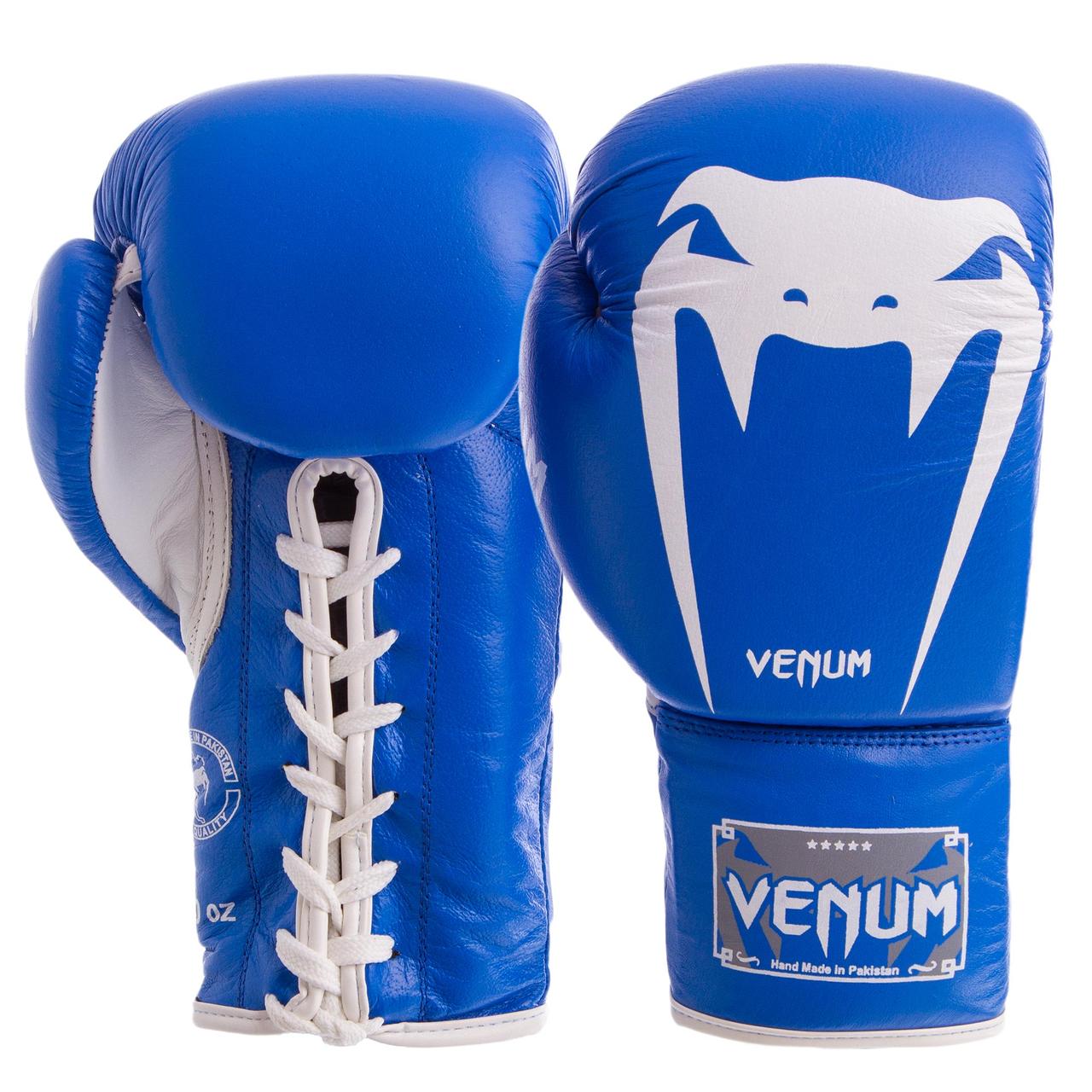 

Перчатки для бокса и единоборств Venum Champ кожаные 5786 Blue-White 12 унций