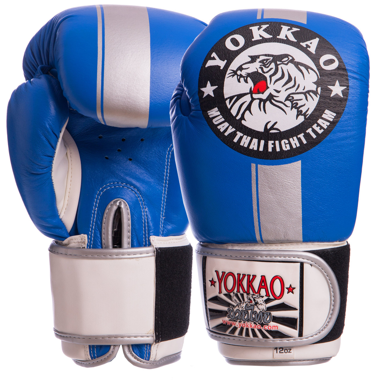 

Перчатки для бокса и единоборств кожаные YOKKAO Champ YK016 Blue-Silver-White 16 унций