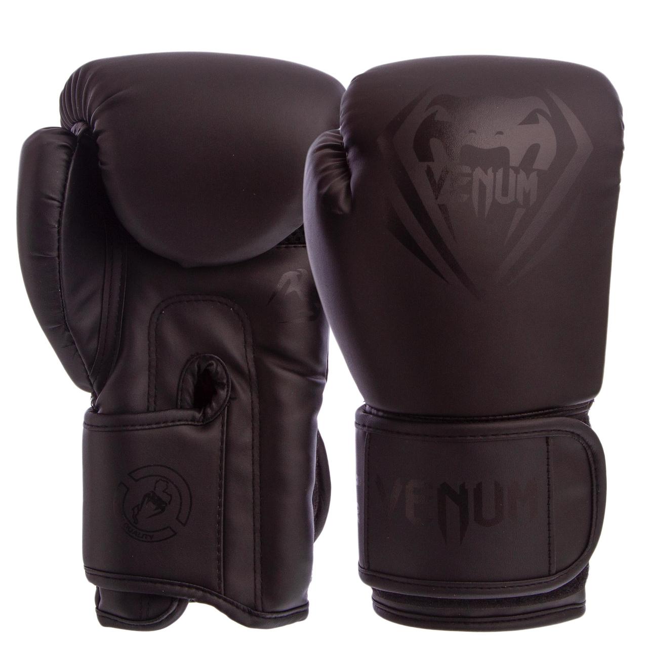 

Перчатки боксерские на липучке Venum Champ 8351 черные 10oz