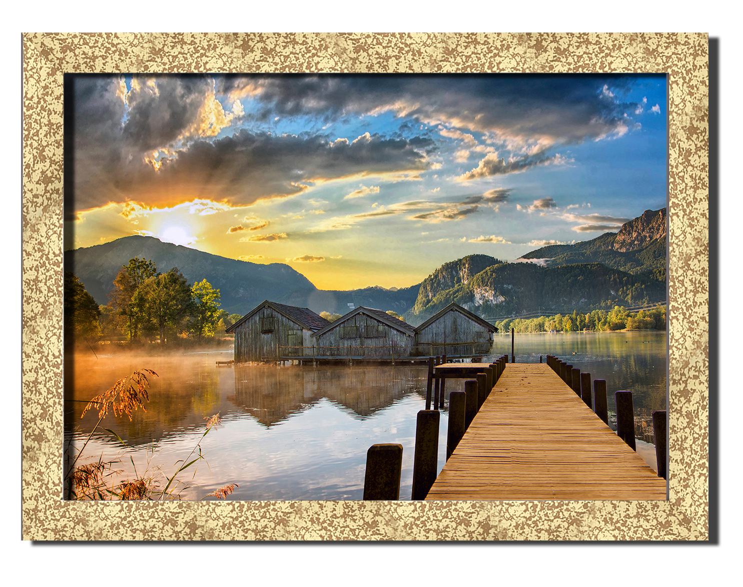 

Golden frame картина на файн-арт бумаге мостик на озере природа пейзаж ландшафт Hotel Arizona HD 31 см x 41 см