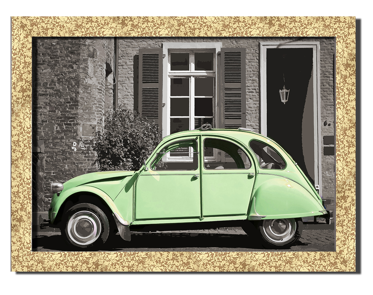 

Golden frame картина на файн-арт бумаге Citroen винтаж французская машина Hotel Arizona HD 31 см x 41 см