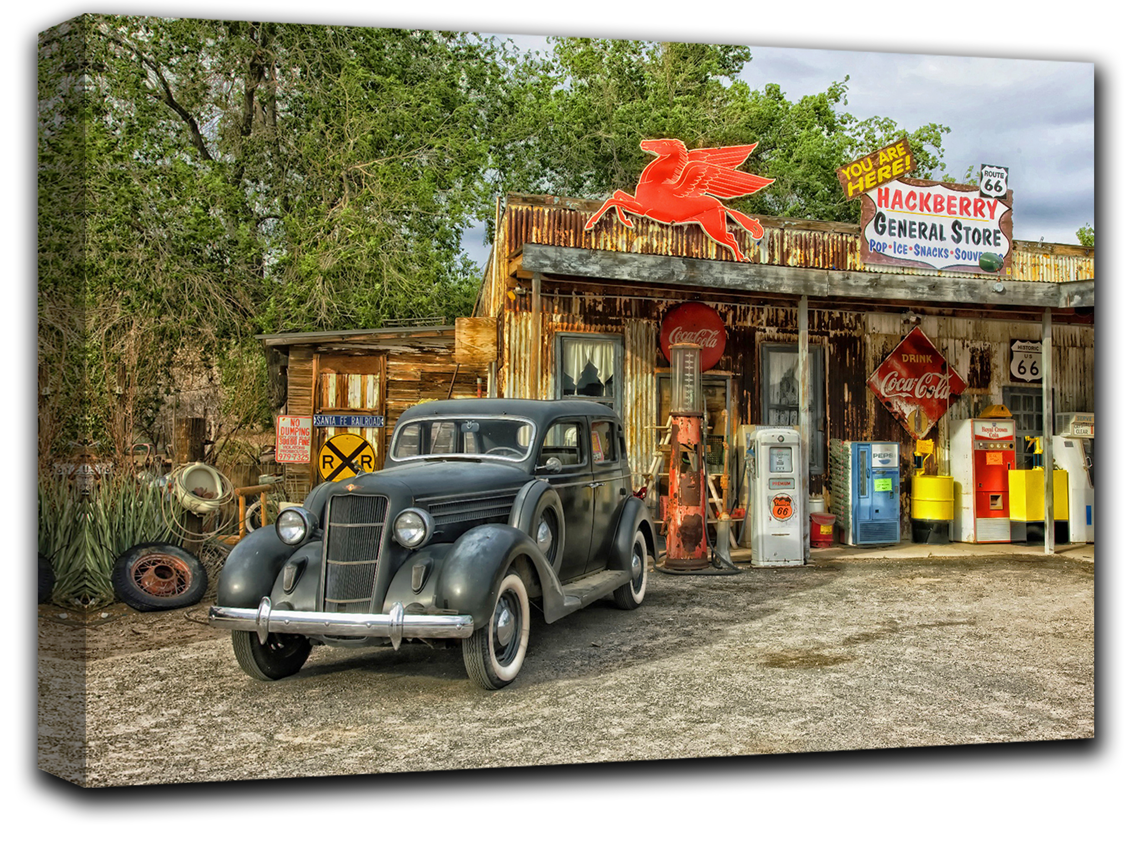 

картина на холсте старый автомобиль на шоссе шоссе Route-66 Hotel Arizona HD 44 см x 77 см