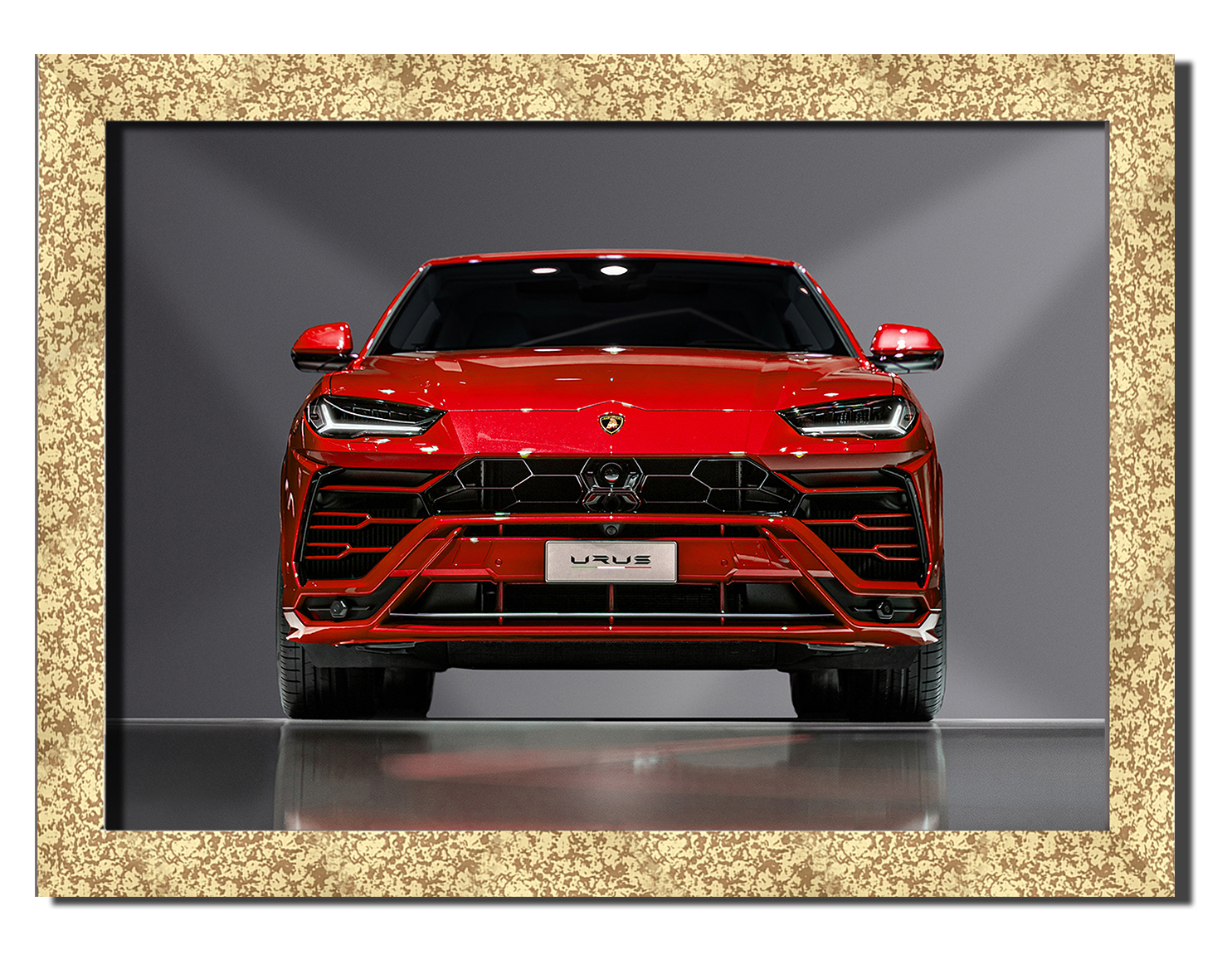 

Golden frame картина на файн-арт бумаге авто внедорожник Lamborghini Urus споривное авто Hotel Arizona HD 31 см x 41 см
