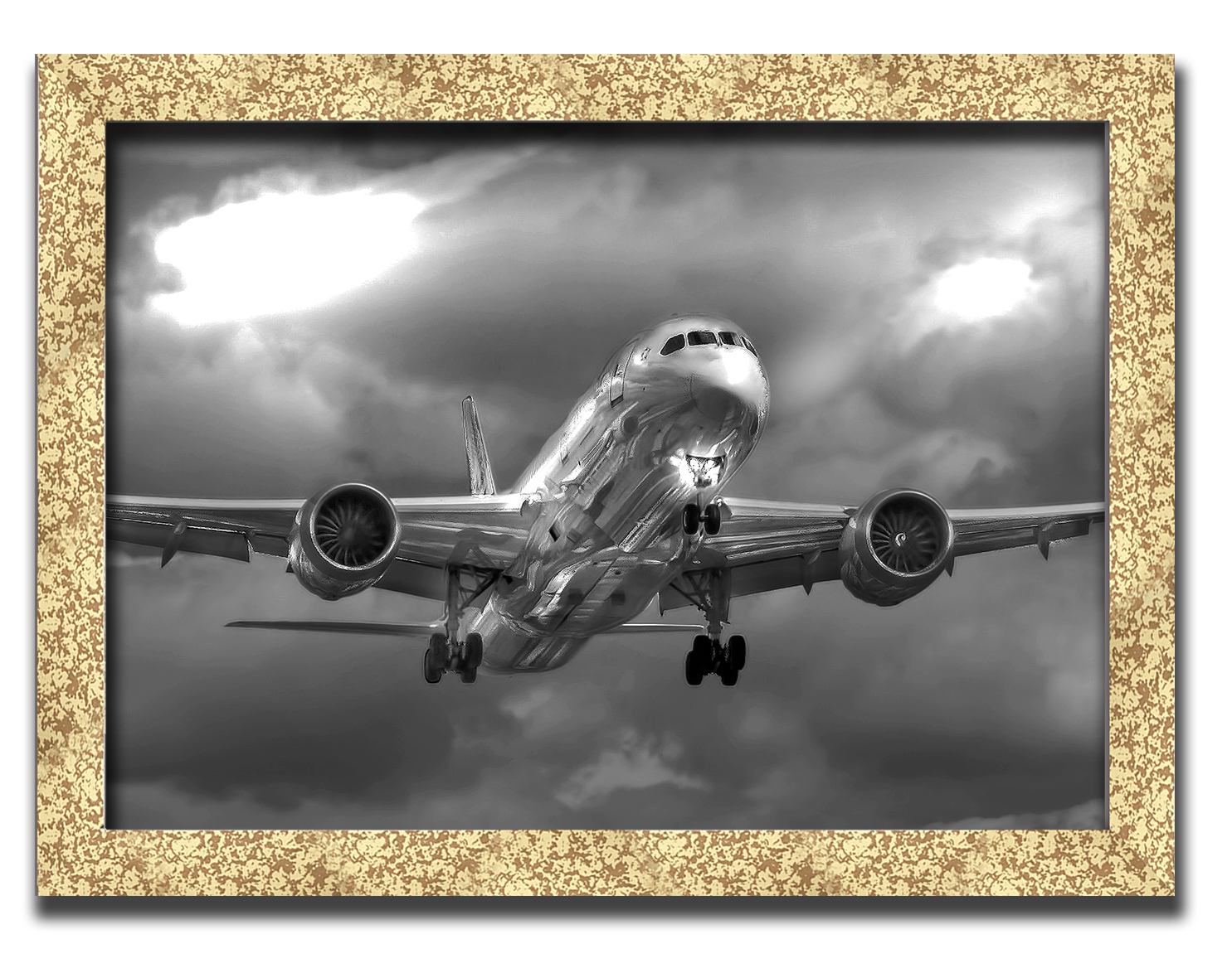 

Golden frame картина на файн-арт бумаге самолет Boeing 787 dreamliner авиация Hotel Arizona HD 31 см x 41 см
