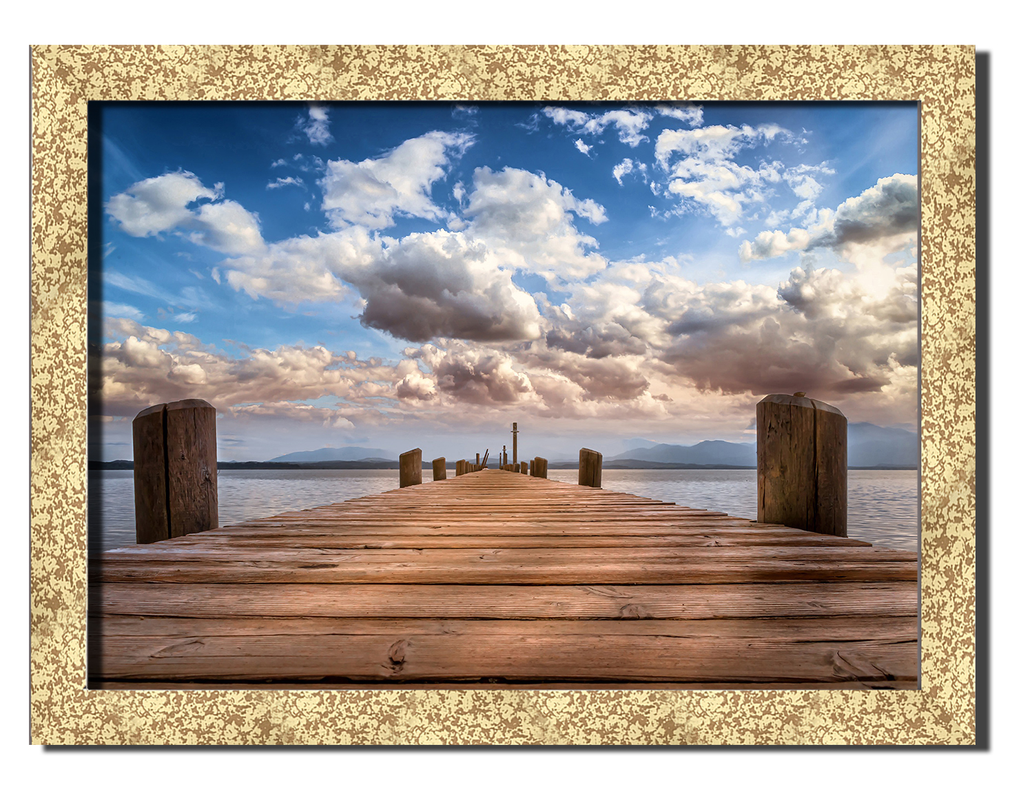 

Golden frame картина на файн-арт бумаге Причал на озере природа пейзаж ландшафт Hotel Arizona HD 31 см x 41 см