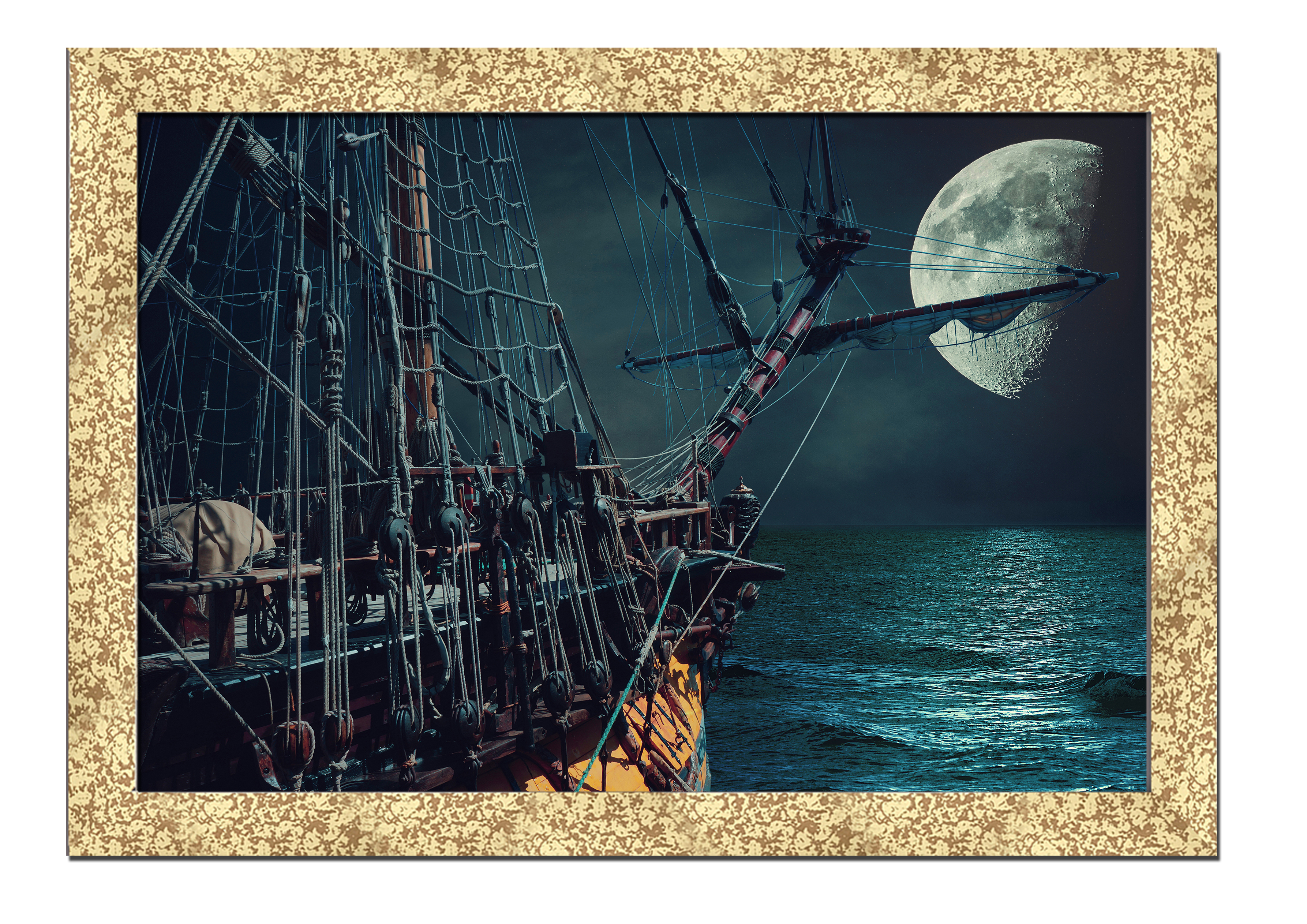 

Golden frame картина на файн-арт бумаге пиратский корабль в море морская тематика, корабли Hotel Arizona HD 31 см x 41 см