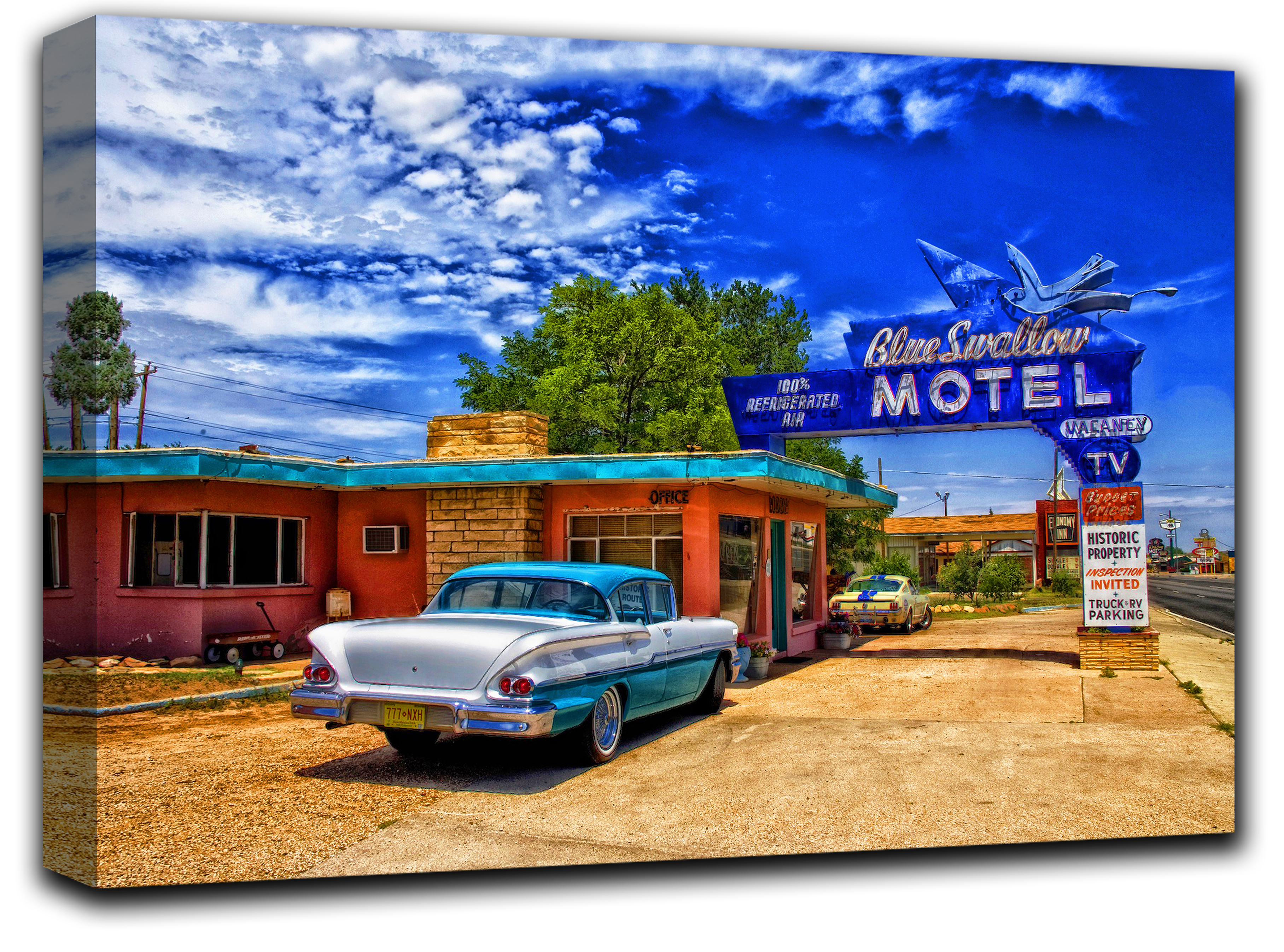 

картина на холсте Маршрут 66 Нью-Мексико старинные ретро винтажные авто Hotel Arizona HD 69 см x 102 см