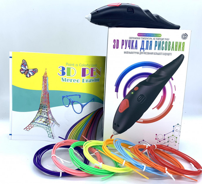 

3D ручка Myriwell для рисования объемных фигур 3д для детей дитяча с аккумулятором беспроводная черная триде WM-9902