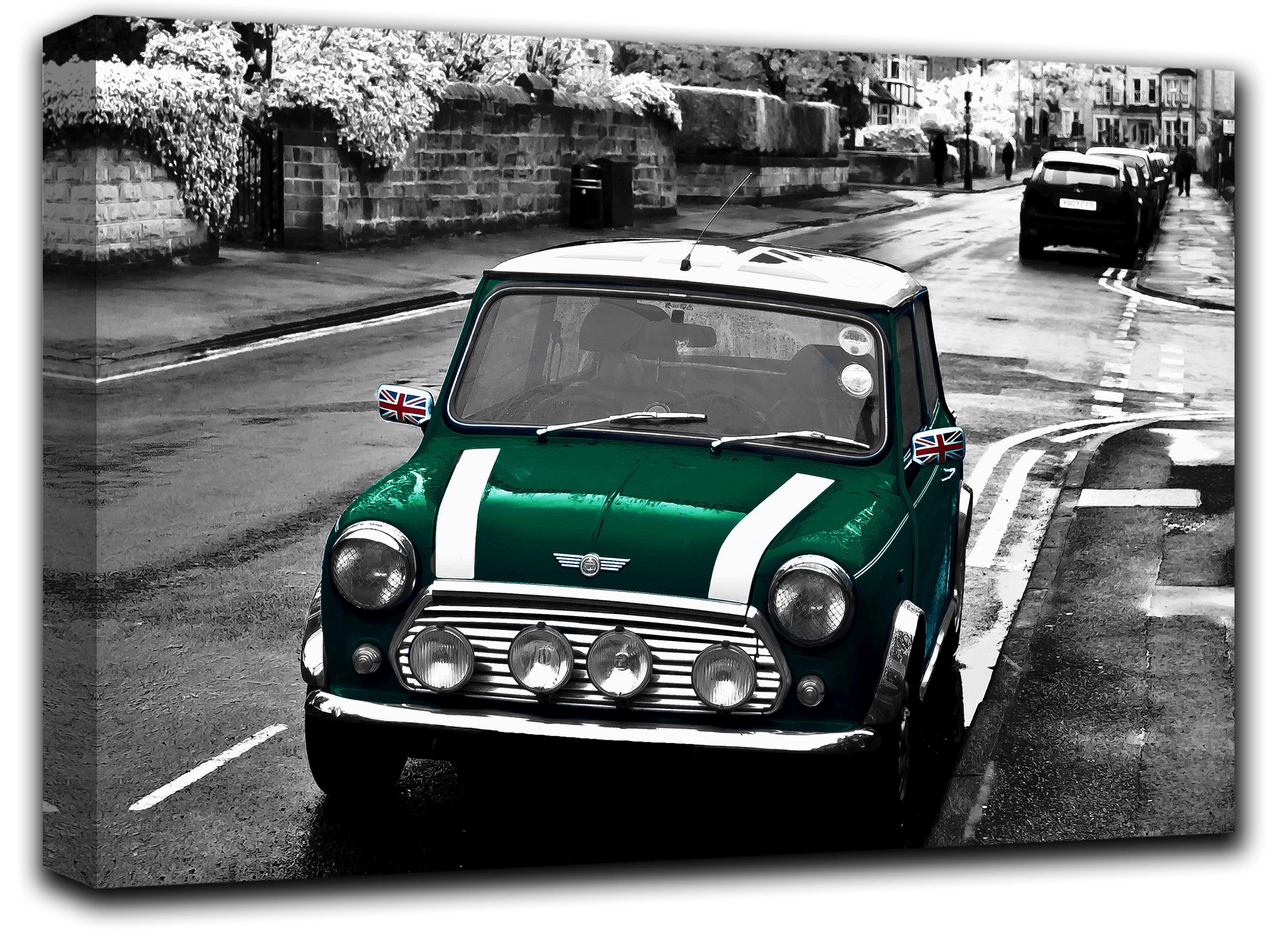 

картина на холсте ретро авто Mini Cooper английский автомобиль Hotel Arizona HD 59 см x 102 см