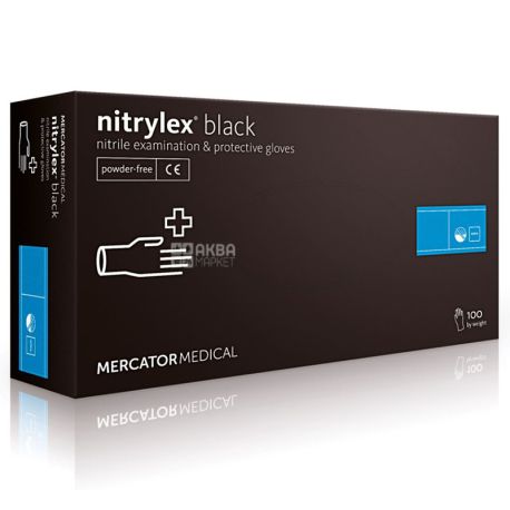 

Перчатки нитриловые неопудренные Mercator Medical Nitrylex Black М 100 шт Черные