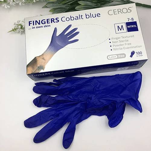 

Рукавички нітрилові оглядові нестерильні неприпудрені CEROS FINGERS cobalt M 100шт