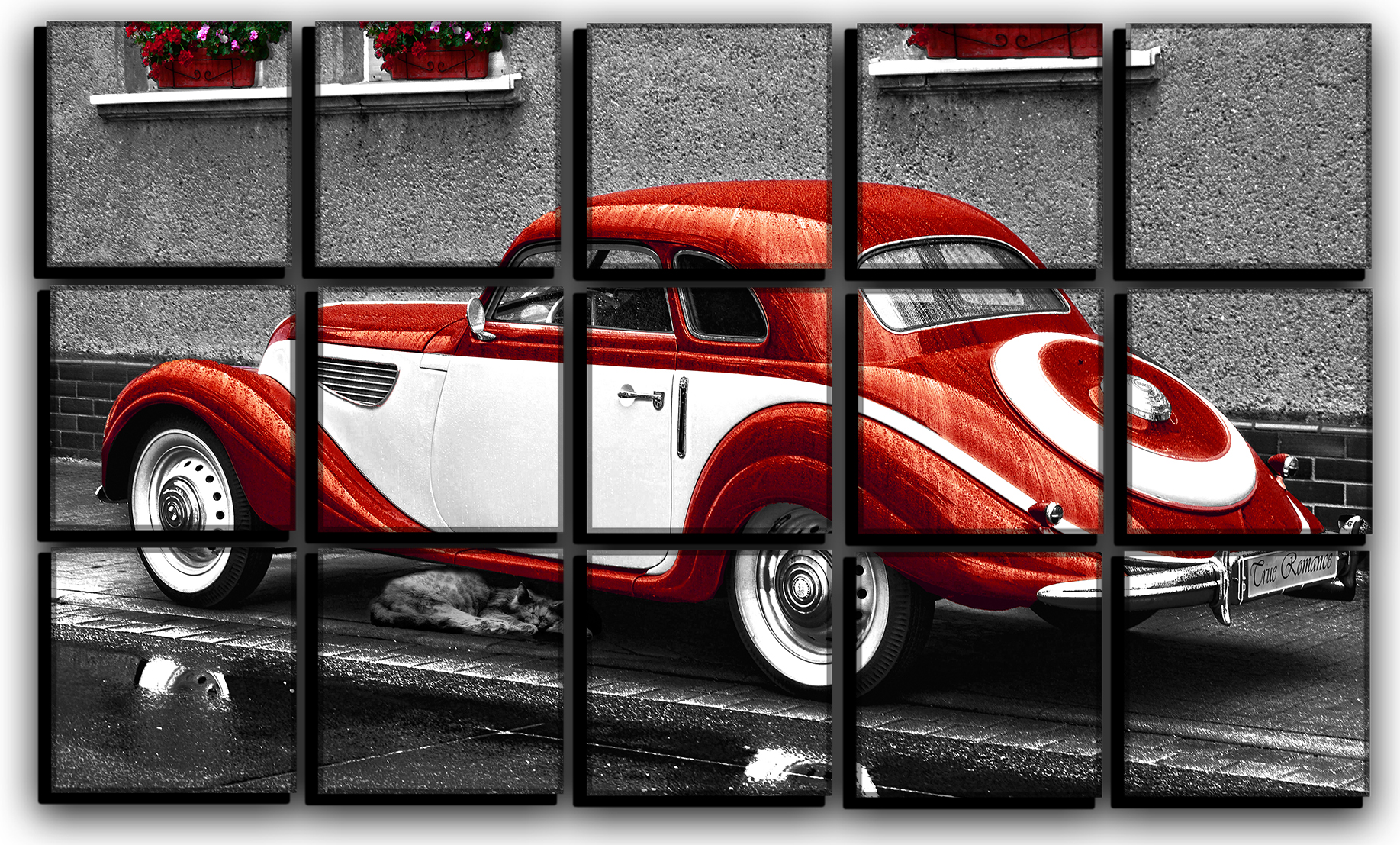 

Модульная картина на холсте из 15 частей кот под старинныым авто классик кар Hotel Arizona HD 77 см x 127 см