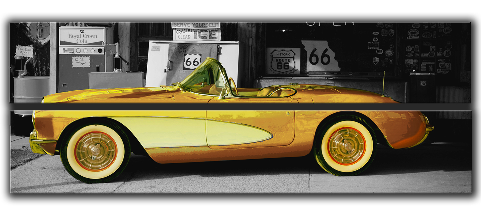 

Модульная картина на холсте из 2 частей Chevrolet Corvette 1959 Шоссе Route 66 Hotel Arizona HD 56 см x 171 см