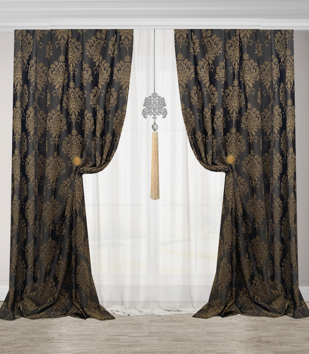 

Шторы для зала Adagio Windows Decor в коричневом цвете из текстурного жаккарда 150х270 см (2 шторы)