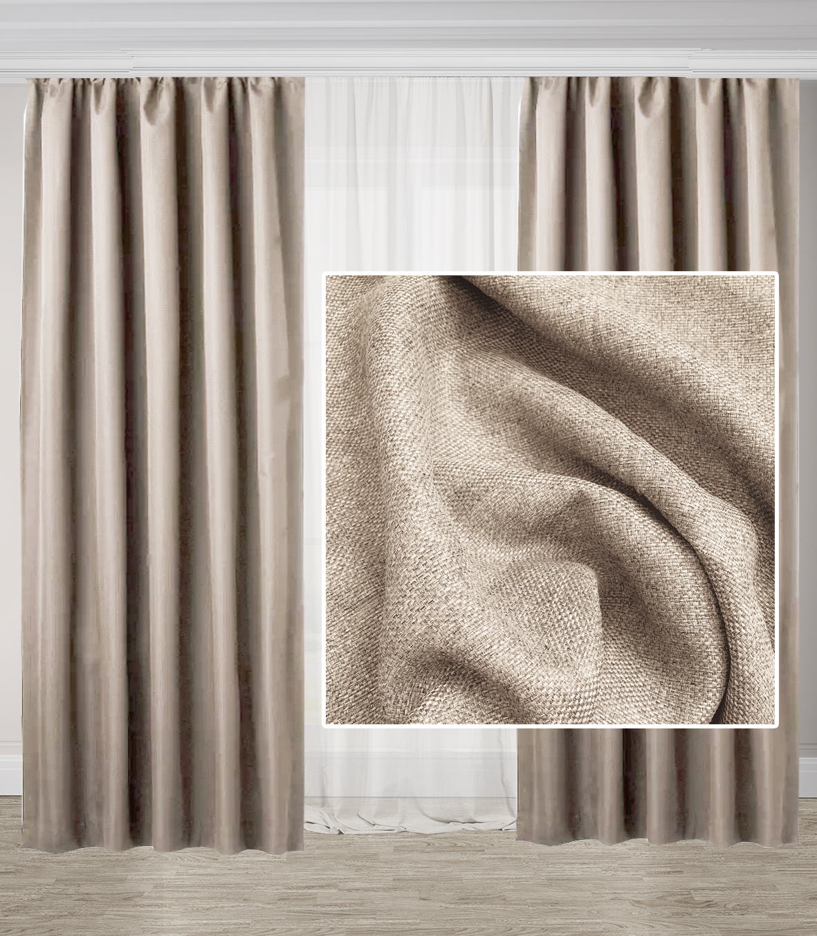 

Шторы Adagio Windows Decor однотонные Рогожка Беж блекаут 150х270см (2 шторы)