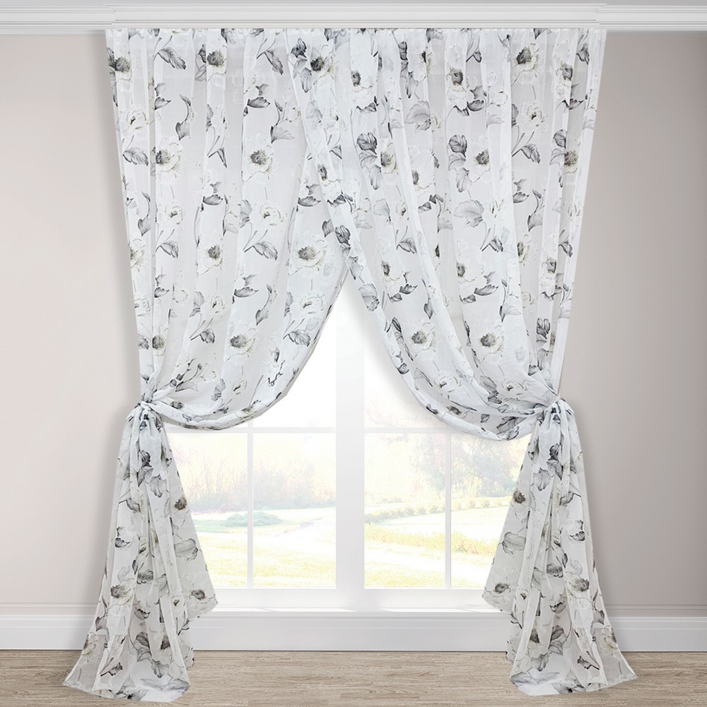 

Тюль лён-муар с цветочным рисунком Adagio Windows Decor L012 Серая 2х2,7м - 2 шт