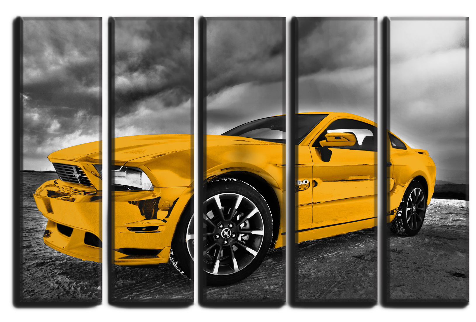 

Модульная картина на холсте из 5 частей авто жёлтый Ford Mustang спорт кар Hotel Arizona HD 89 см x 140 см