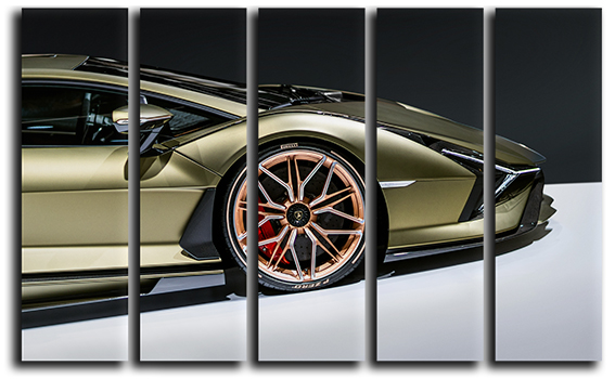 

Модульная картина на холсте из 5 частей автомобиль Lamborghini Sian итальянский автомобиль Hotel Arizona HD 89 см x 140 см
