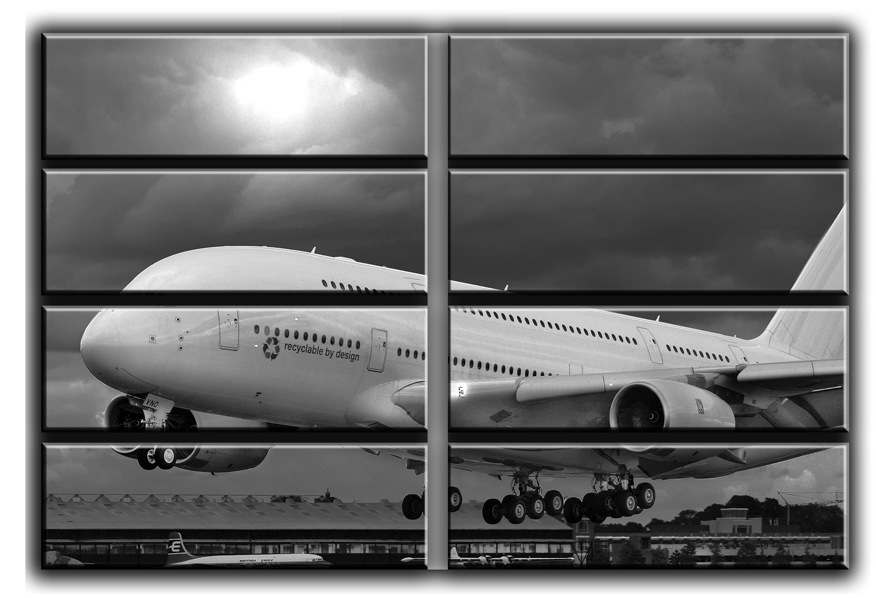 

Модульная картина на холсте из 8 больших частей Airbus A-380 на взлете реактивный самолет Hotel Arizona HD 178 см x 254 см