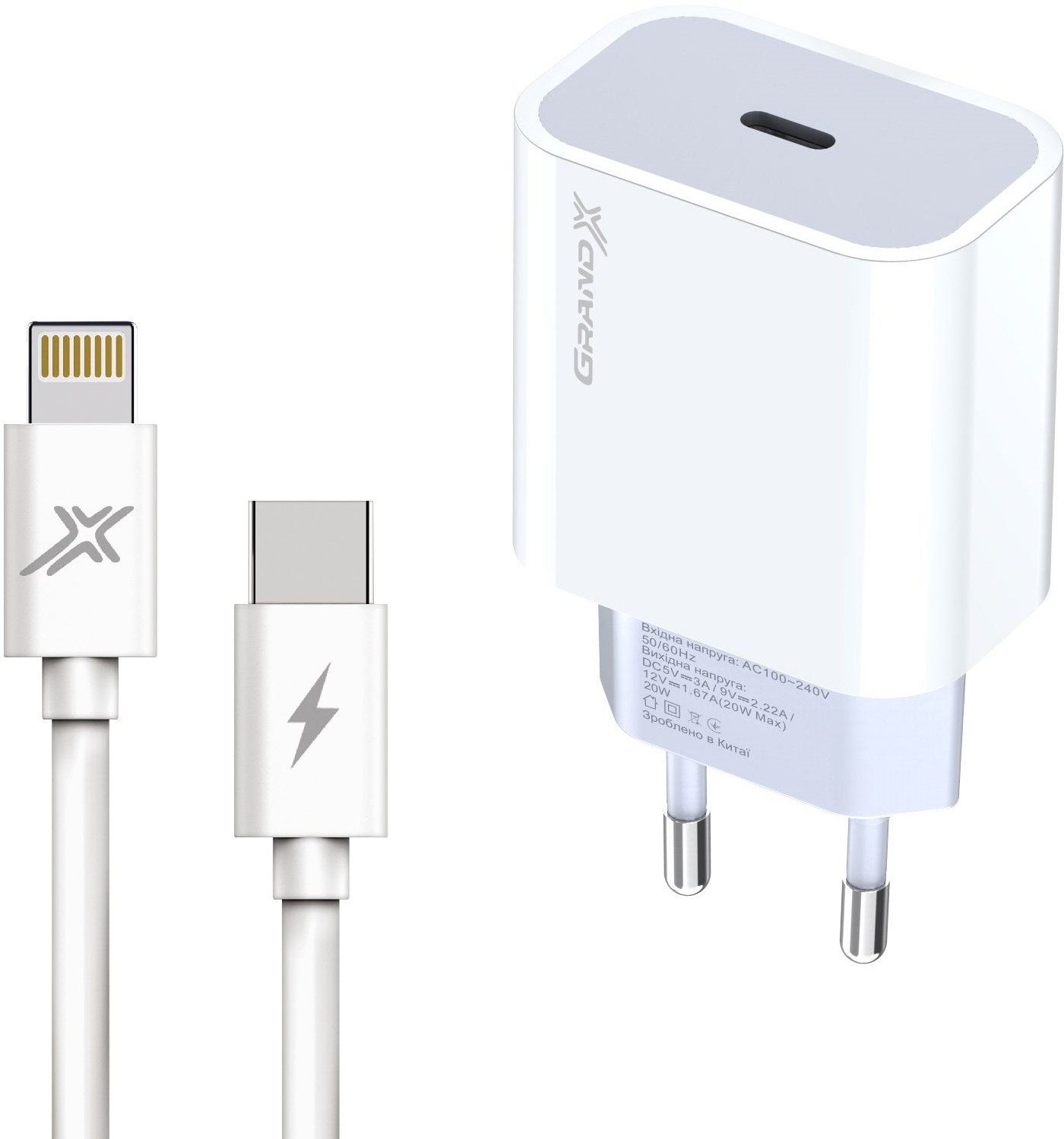 

Зарядное устройство Grand-X USB-C 20W PD 3.0 быстрая зарядка для Apple + cable PD - Lightning CU 1 м (CH-770L)
