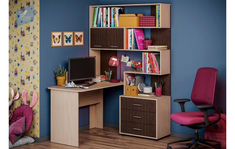 

Стол компьютерный KidsBunkBed C-025 дуб молочный венге темный 1300 х750 х640 мм