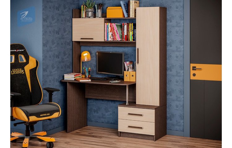 

Стол компьютерный KidsBunkBed C-023 венге темный венге светлый 1100х760х586 мм;350х1356х285 мм;548х442х480 мм