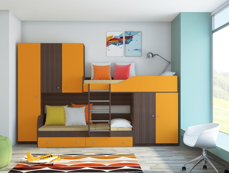 

Детская комната KidsBunkBed D-22 венге темный апельсин 2216х3292х850 мм