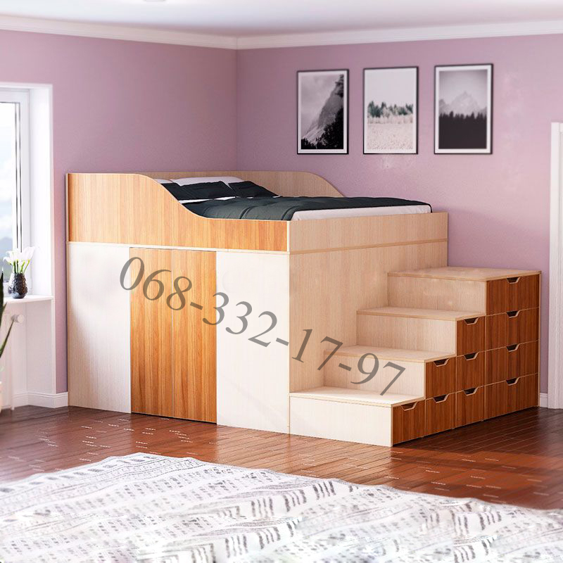 

Двухъярусная кровать для взрослых KidsBunkBed D-45.1 ольха темная дуб молочный 2844х1844х1722 мм