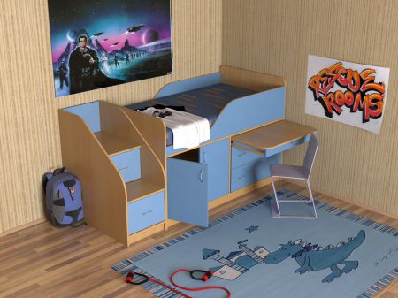 

Детская кровать чердак KidsBunkBed Ch- 29 ольха темная синий 1006х1632х1430 мм