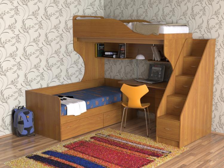 

Двухъярусная кровать KidsBunkBed D-014 ольха темная 1932х840х920 мм