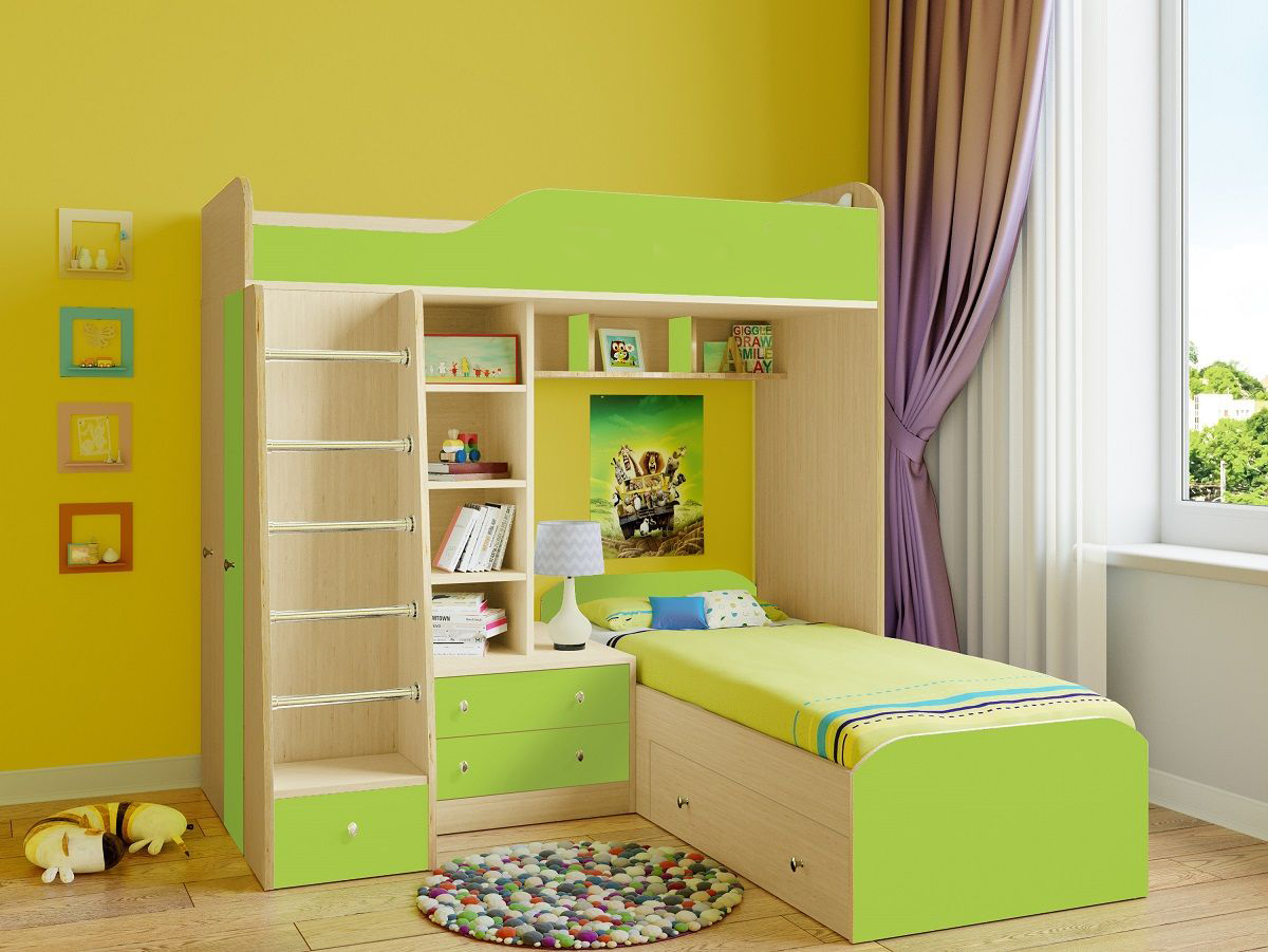 

Детская комната KidsBunkBed D-026 дуб молочный лайм 1982х1982(832)1870 мм