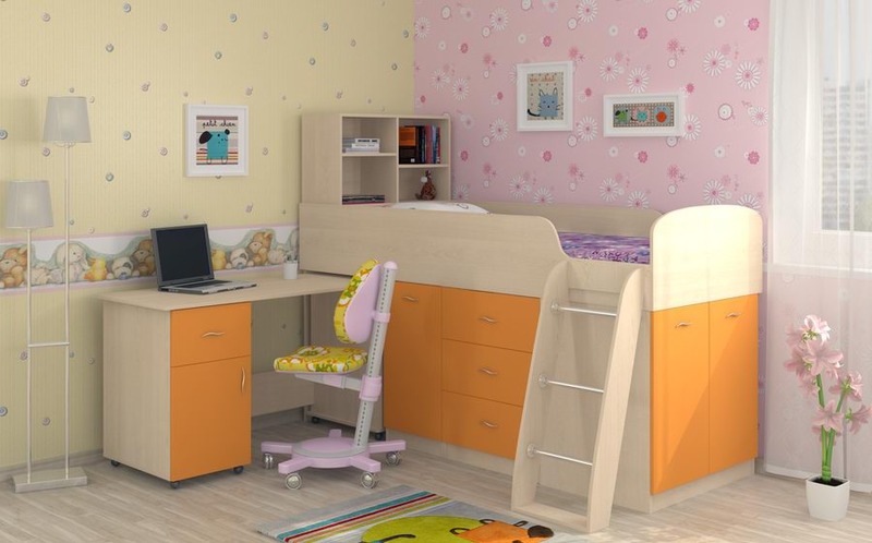 

Кровать чердак KidsBunkBed CH-004 дуб молочный апельсин 224х159х203 см