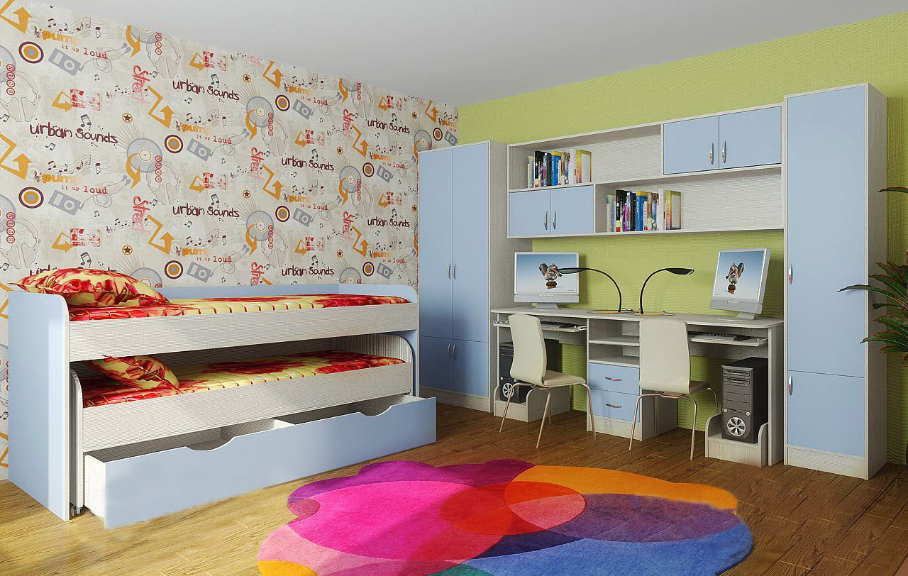 

Детская комната KidsBunkBed K-009 дуб молочный лазурь 1940х650х850 мм