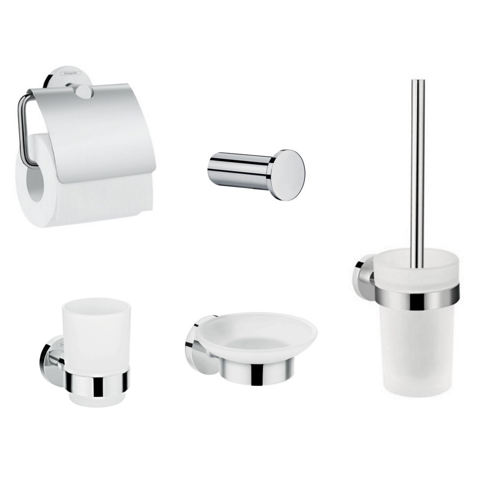 

Набор аксессуаров Hansgrohe Logis крючок мыльница держатель туалетной бумаги стакан туалетная щётка 41711000+41715000+41723000+41718000+41722000