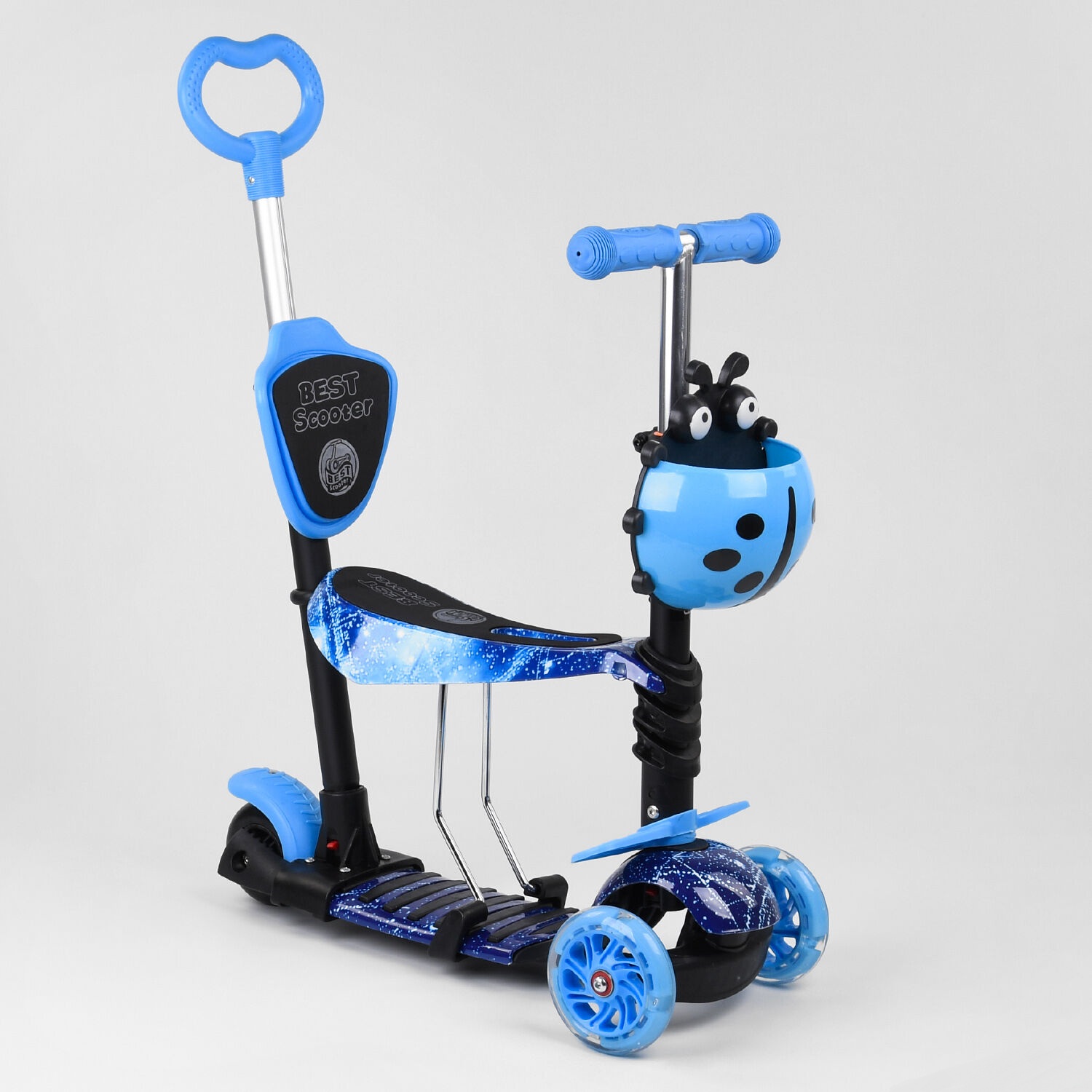 

Детский трехколесный самокат-беговел Best Scooter 5в1 колеса PU со светом 10433