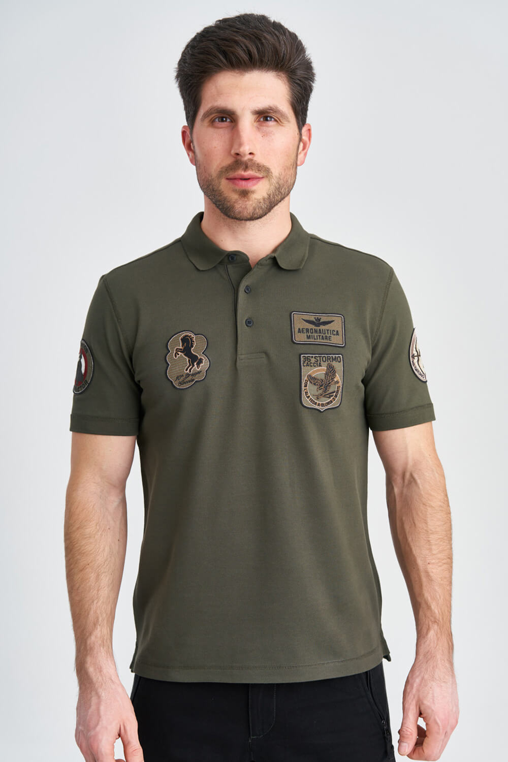 

Футболка-поло темно-зеленого цвета с нашивками Aeronautica Militare 3889 L