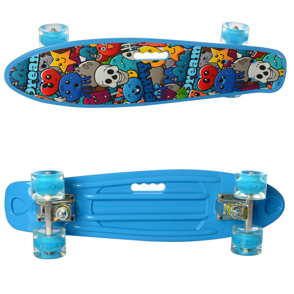 

Детский скейтборд Пенни борд MAXLEND Penny Board Lights Голубой со светящимися колесами