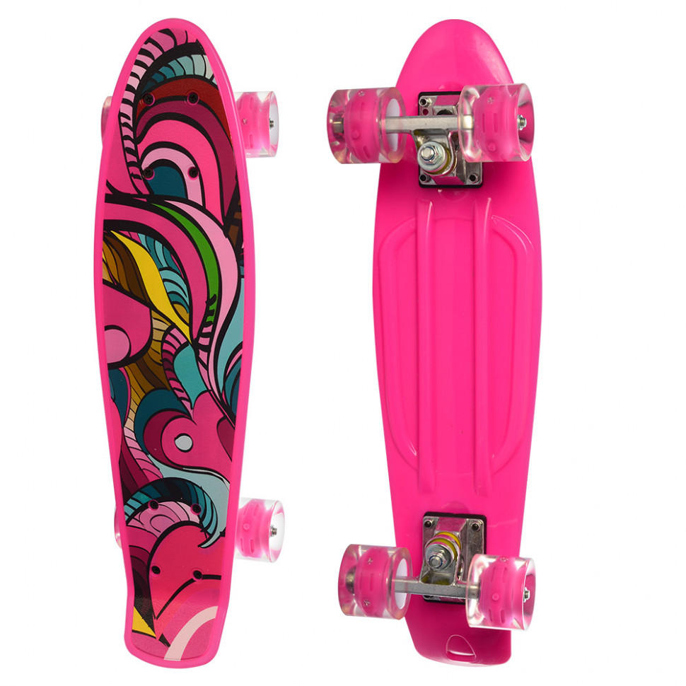 

Детский скейтборд Пенни борд Profi Colorful Penny Board Розовый с рисунком и светящимися колесами