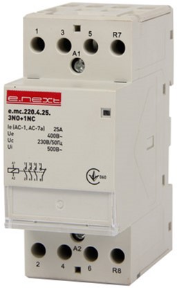 

Модульний контактор E.NEXT e.mc.220.4.25.3NO+1NC, 4р, 25А, 3NO+1NC, 220 В