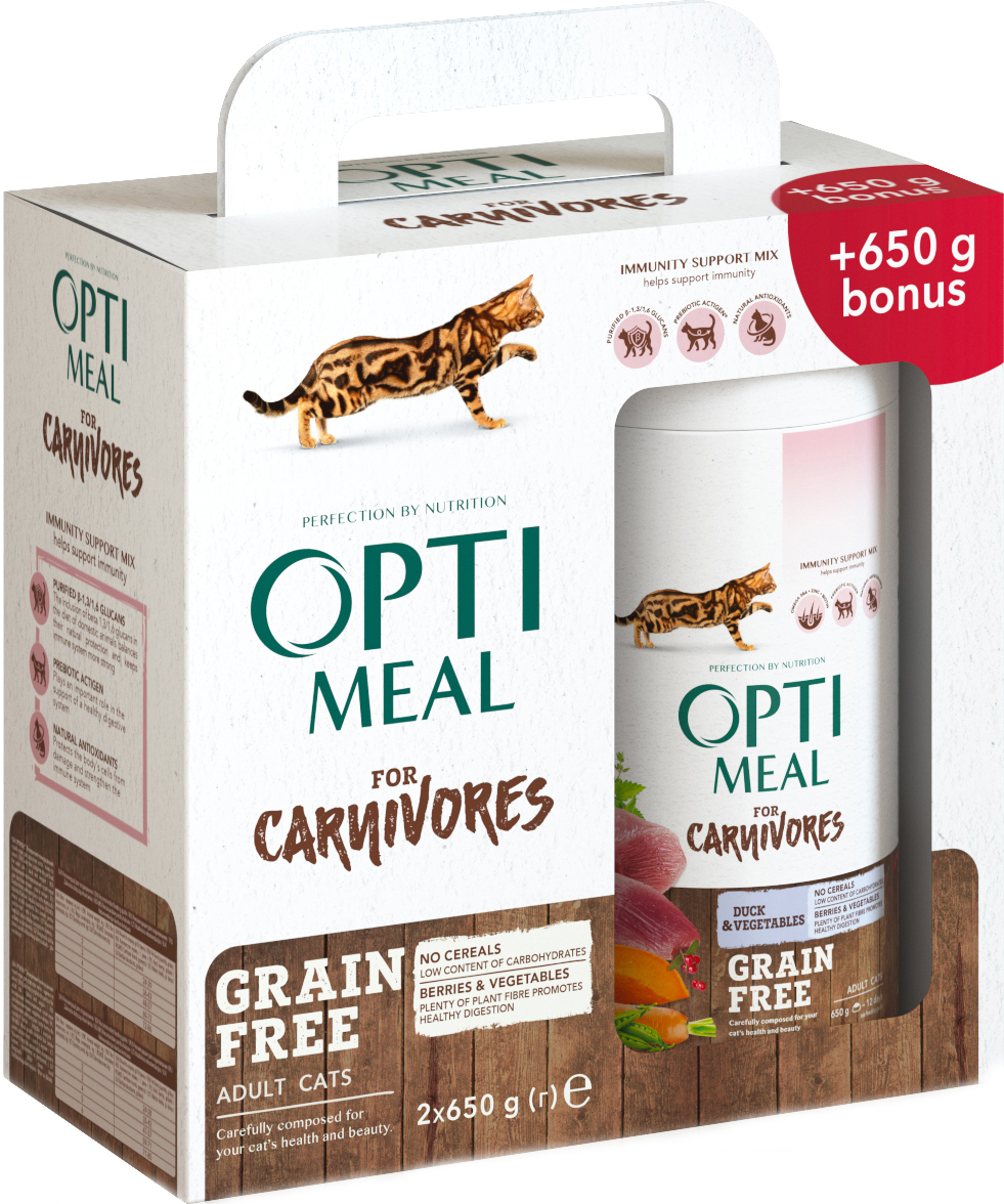Акция на Упаковка сухого беззернового корма для взрослых кошек Optimeal с уткой и овощами 650 г 2 шт (4820215360920) от Rozetka UA