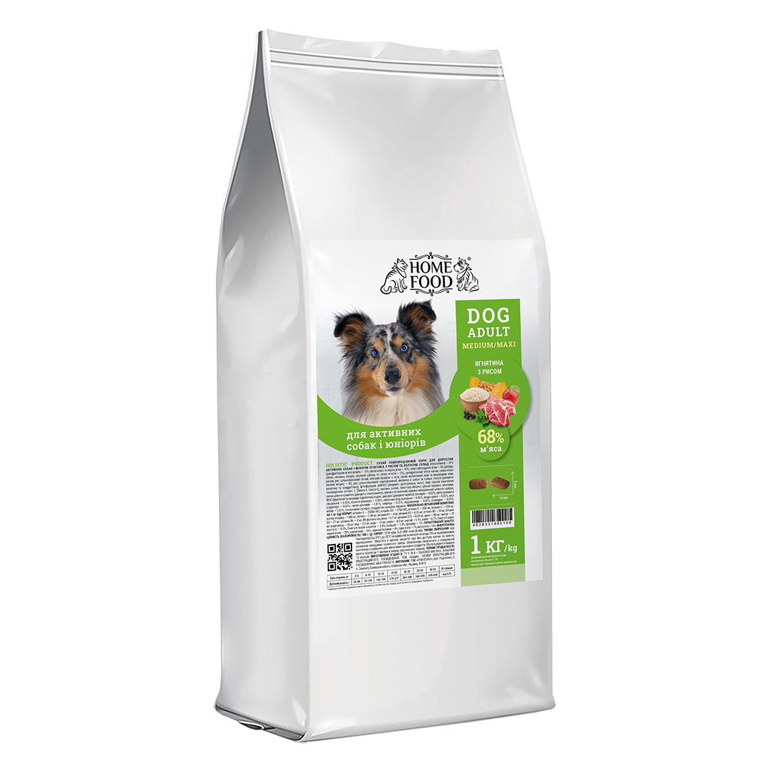 

Сухой корм Home food (Хоум фуд) DOG ADULT MEDIUM/MAXI для собак средних и крупных пород ягненок и рис, 1 кг