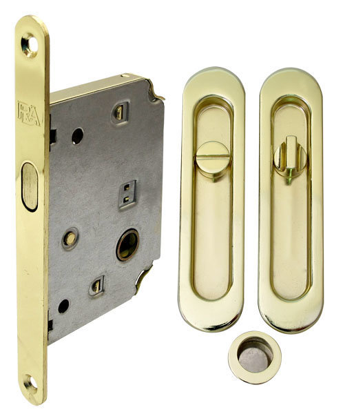 

Комплект для раздвижных дверей RDA (ручка SL-155 + замок RDA с отв планкой 4120) полированная латунь (24951)