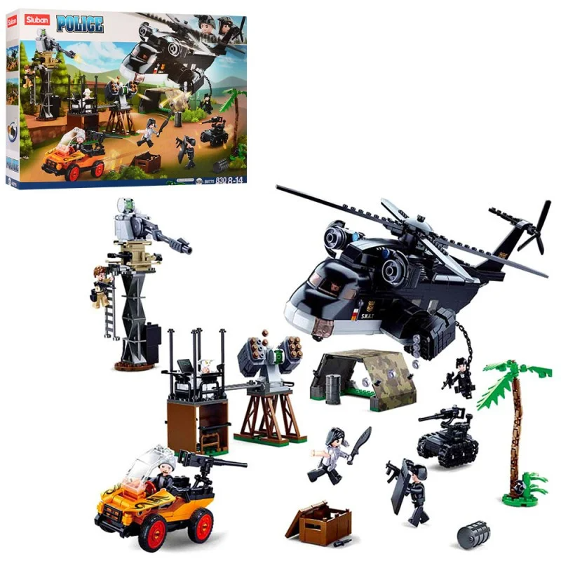 

Блочный детский пластиковый конструктор Sluban M38-B0775 Полицейский отряд джунгли (830 деталей)