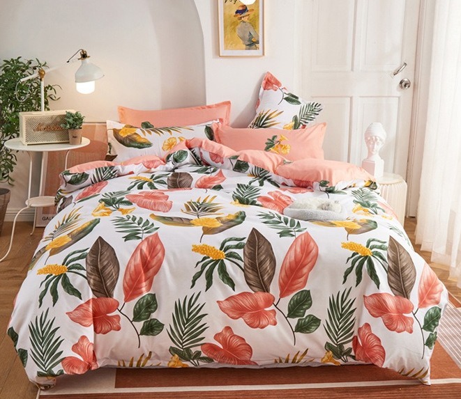 

Комплект постельного белья Big leaves (полуторный) Berni Home Коралловый
