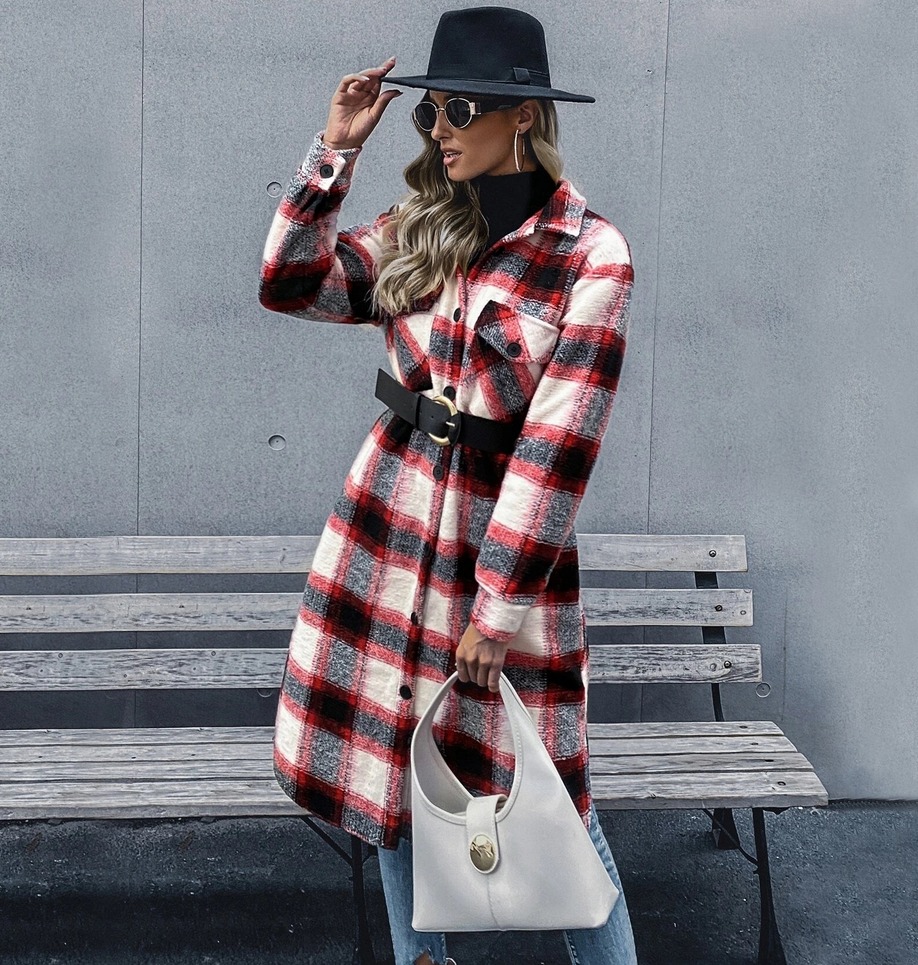 

Пальто-рубашка женское удлиненное клетчатое Red cage Berni Fashion (L) Красный