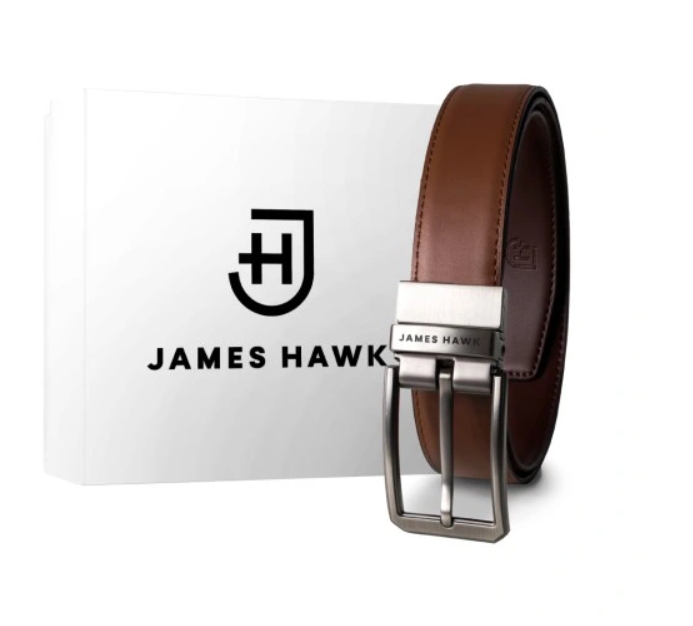 

Мужской ремень двусторонний кожаный James Hawk 110 см