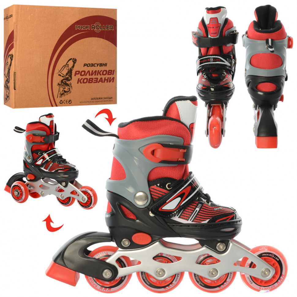 

Детские раздвижные ролики Profi Roller Skates Flex Красные 27-30 размер на шнуровке