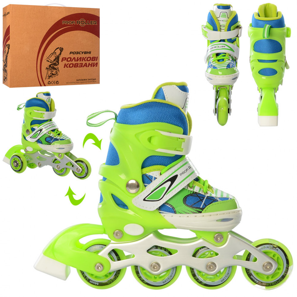 

Детские раздвижные ролики Profi Roller Skates Flex Зеленые 27-30 размер на шнуровке