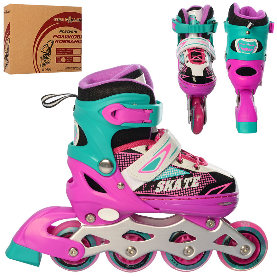 

Детские раздвижные ролики Profi Roller Skates Flex Розовый 31-34 размер на шнуровке