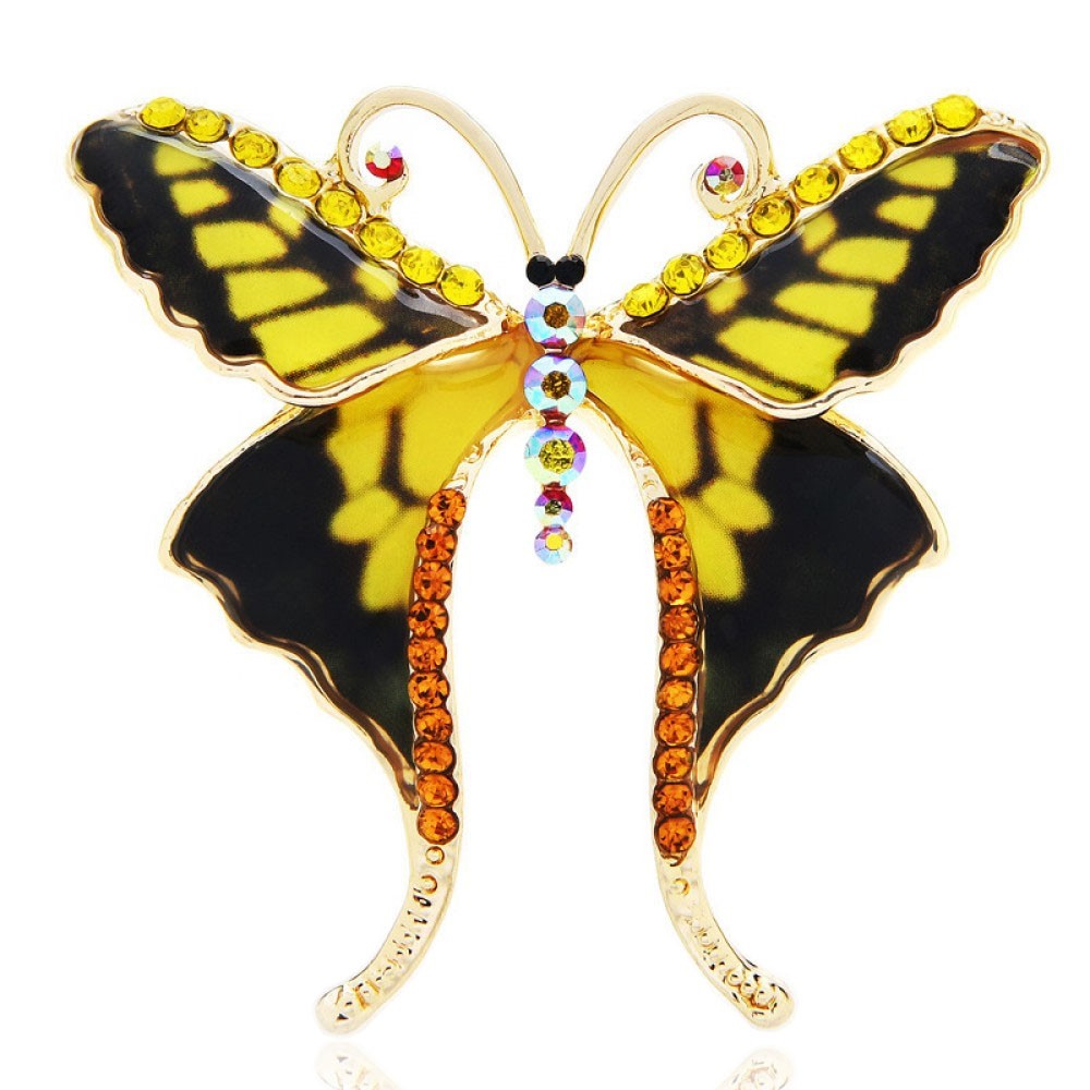 

Брошь-кулон женская BROCHE бижутерия с эмалью Насекомые Бабочка жёлтая BRBF111766